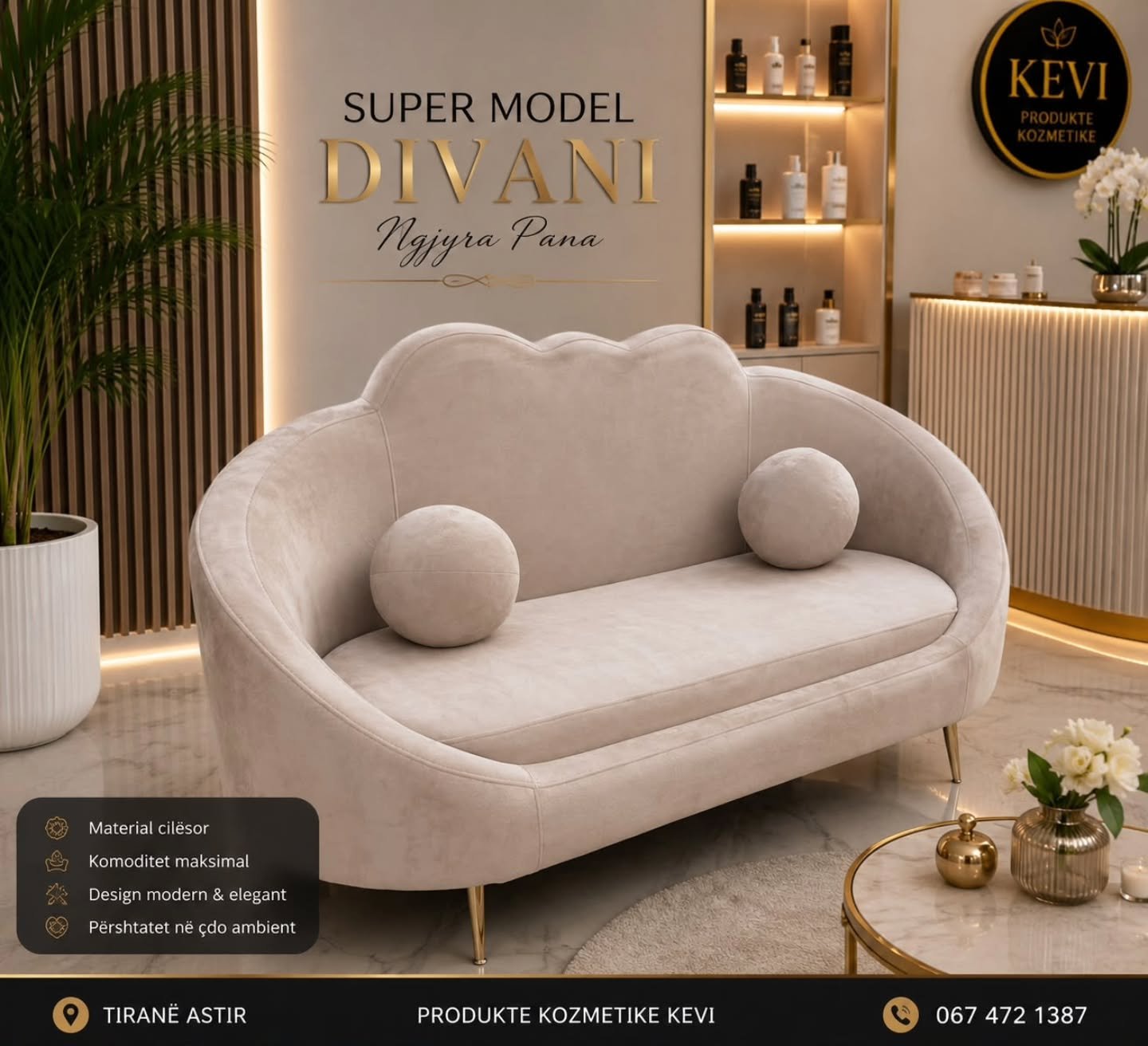 Divan bezhë super model për pritje salloni