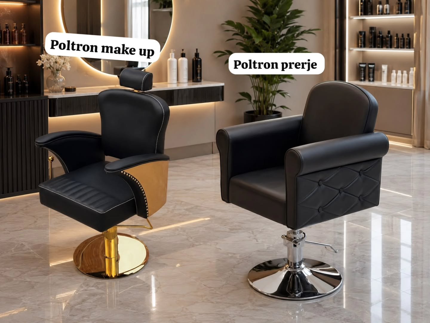 Poltron prerjeje e zezë me bazë të artë dhe poltron make up